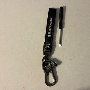 Honda Logo Key Fob Keychain in Black Leather NWT
